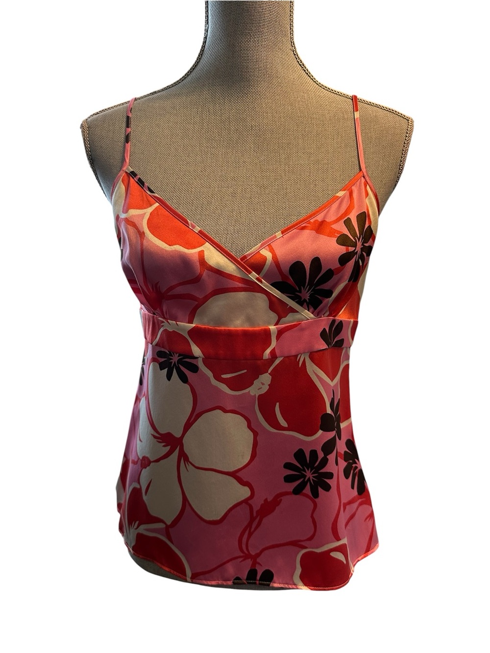 J.Crew 100% Silk Pink Tropical Floral Print Cami Camisole Top Size 6